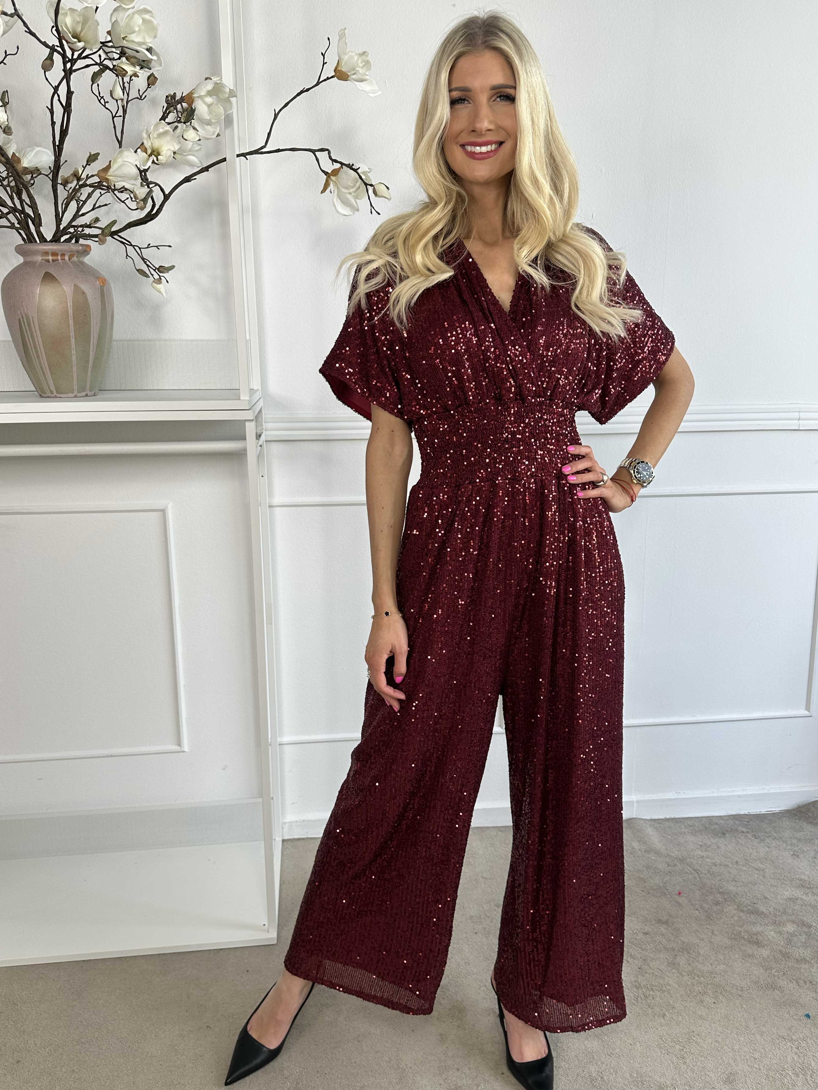 Pams Glitter Jumpsuit - Elastisk jumpsuit med smock och paljetter